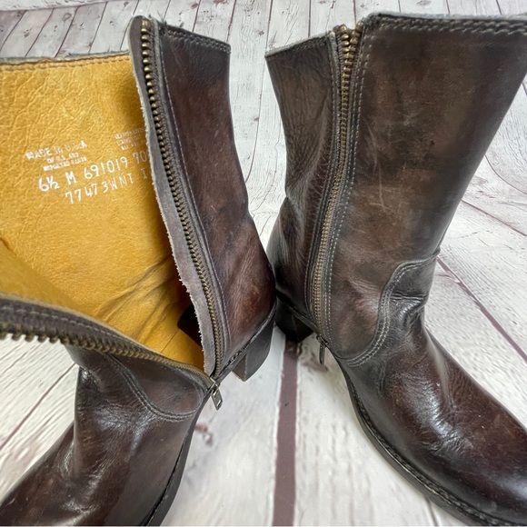 FRYE Sabrina brown leather block heel round toe campus mid boots, size 6.5 - Picture 8 of 15